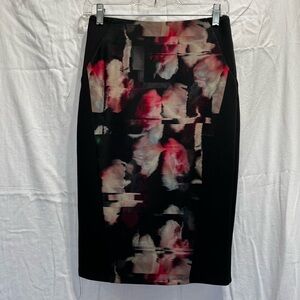 Black Pencil Skirt with Abstract Floral Panel